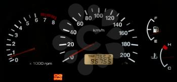Horizontal isolated car speedometer no fuel panel background backdrop