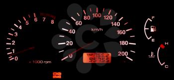 Horizontal isolated red car speedometer no fuel panel background backdrop