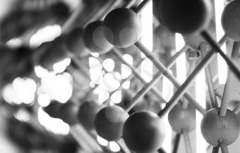 Horizontal black and white abstract motion blur spheres background backdrop