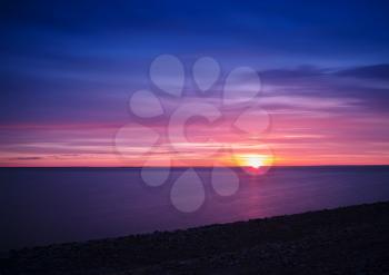 Horizontal vivid vibrant Baltic sunset horizon background backdrop