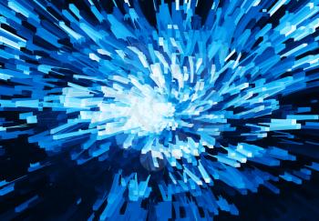 Horizontal vivid blue cube pixel explosion twirl business background abstraction