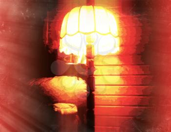 Vintage glowing floor lamp 8-bit pixel art backdrop hd
