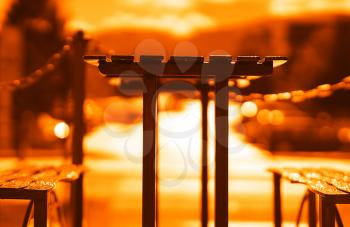 Sunset cafe table with benches backdrop hd