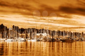 Oslo yacht club golden sunset bokeh background hd