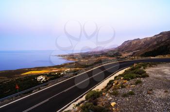 Horizontal vivid ocean land road landscape background backdrop