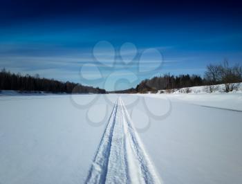 Dramatic snowmobile winter road landscape background hd