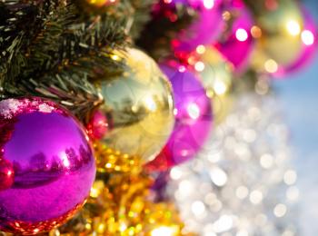 New year holiday ball decorations bokeh background