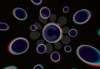 Bubble shaped objects with chromatic aberration texture background