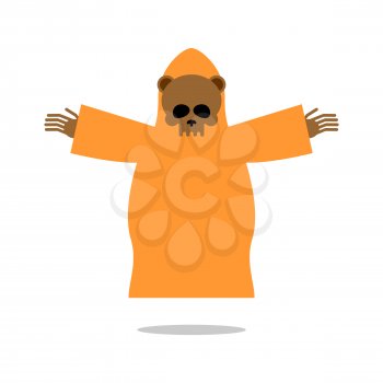 Death bear in yellow clothes reaches out his hands for hug. Skeleton of wild animal  Grim Reaper . Icon for Halloween.