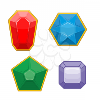 Set of precious stones. Emerald and Ruby. Sapphire and Amethyst. Stones for jewelry. Vector illustration Diamonds different forms with highlights and shadows.