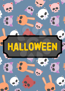 Poster artwork for book in style of Halloween. Animal skulls. Cute vector background
