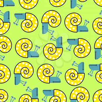 Snail seamless pattern. Vector background with clam shells. Cheerful children's fabric texture