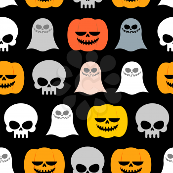 Seamless pattern for Halloween. Background of the symbols of the horrible holiday: skull, Ghost and pumpkin. Vector texture
