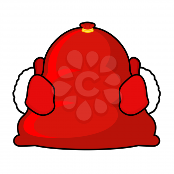 Santa bag and red mittens. Big sack with gifts. Giving gifts at Christmas. New Year illustration. xmas template
