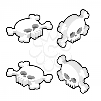 Skull isometric set. Head of skeleton and crossbones
