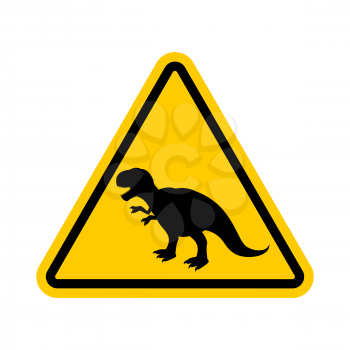 Attention dinosaur. Dangers of yellow road sign. Prehistoric predator Caution. Tyrannosaurus t-rex symbol
