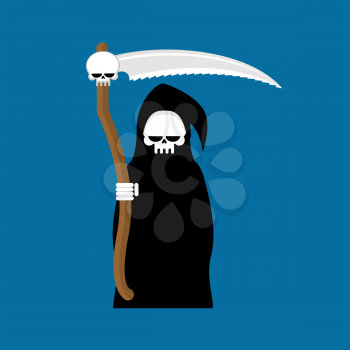 Grim Reaper with scythe isolated. Death in hood on white background