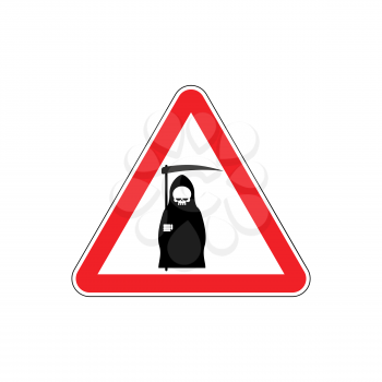 Attention death. Dangers of red road sign. Grim Reaper Caution
