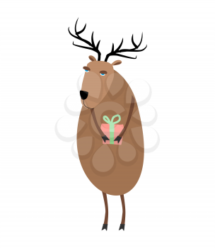 Deer Christmas. Reindeer with gift. Xmas and New Year character
