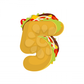 Number 5 tacos. Mexican fast food font five. Taco alphabet symbol. Mexico meal ABC