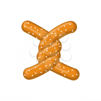 Letter X pretzel. snack font symbol. Food alphabet sign. Traditional German meal is ABC. Bake 
