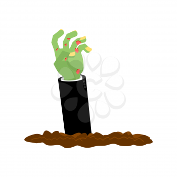 Zombie hand from earth isolated. Halloween illustration