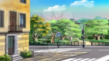 Digital painting of the morning city scene.