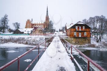 Catholic Church in Gervyaty village, Belarus, winter times