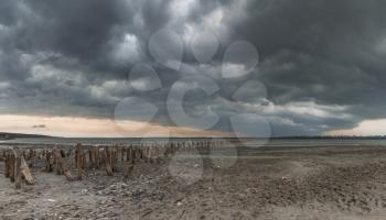 Storm clouds over the Kuyalnik Salty drying estuary in Odessa, Ukraine