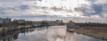 Panoramic view of the city and the Dniester River in the city of Tiraspol, Transnistria, Moldova