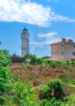 Sanzheyka, Ukraine - 06.09. 2019. Lighthouse near the village of Sanzheyka in Odessa region, Ukraine, on a sunny summer day