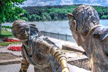 Chisinau, Moldova – 06.28.2019. Sculpture by the Valea Morilor Lake in Chisinau, Moldova, on a sunny summer day