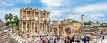 Ephesus, Turkey – 07.17.2019. Ephesus Library of Celsus in antique city on a sunny summer day