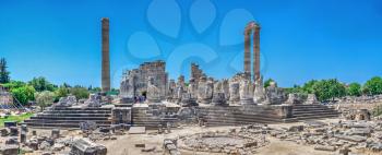 Didyma, Turkey – 20.07.2019. The Temple of Apollo at Didyma, Turkey. Panoramic view on a sunny summer day