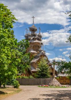Svyatogorsk, Ukraine 07.16.2020.  Wooden All Saints skete, a part of the Svyatogorsk Lavra in Ukraine, on a sunny summer day