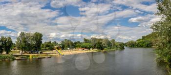 Svyatogorsk, Ukraine 07.16.2020.  Seversky Donets River near the Svyatogorsk or Sviatohirsk lavra on a sunny summer morning