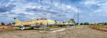 Pobugskoe, Ukraine 09.14.2019. Formed Soviet military aircraft in Soviet Strategic Nuclear Forces Museum, Ukraine, on a sunny day
