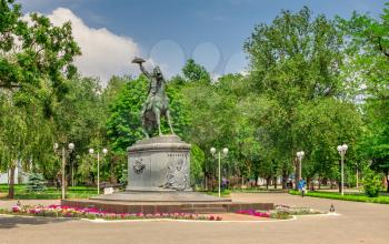 Izmail, Ukraine 06.07.2020. Monument to Alexander Suvorov, Suvorov Avenue, Izmail city in Ukraine, on a sunny summer day