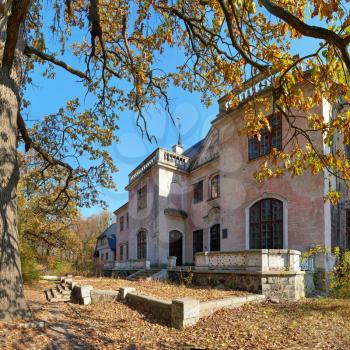 Talne, Ukraine 10.19.2019. Abandoned Count Shuvalov Palace in Talne village, Cherkasy region, Ukraine, at fall