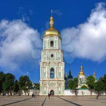 Kyiv, Ukraine 07.11.2020.  St. Sophia Cathedral on St. Sophia Square in Kyiv, Ukraine, on a sunny summer morning