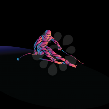 Ski downhill. Creative silhouette of the skier. Giant Slalom Ski Racer. Color vector illustration
