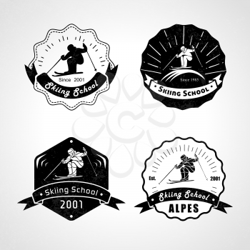 Vecor set of skiing logos, emblems and design elements. Logotype templates and vintage badges. Outdoor activity symbols