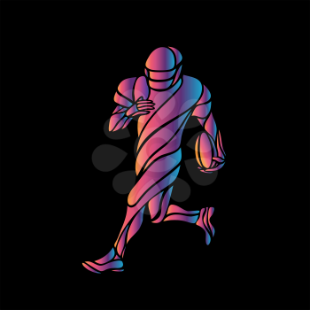 Abstract american football player, color vector illustration on black background
