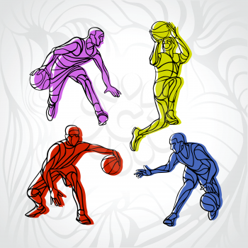 Basketball players collection vector. 4 silhouettes of basketball players set