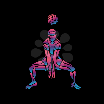 Volleyball player receiving feed. Silhouette of a abstract volleyball player passer position. Vector clipart illustration. Eps 8