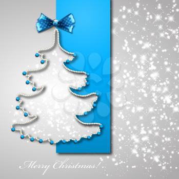 Christmas tree from blue ribbon vector background. Eps 10.