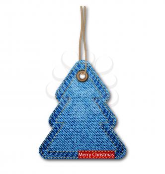 Greeting card with the Christmas tree on the denim texture