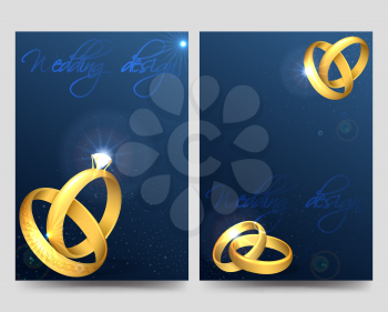 Wedding brochure flyer template with golden rings and glitters vector