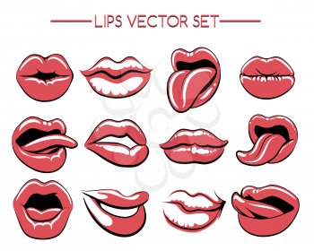Female lips or womans lip gestures. Lips expression vector set
