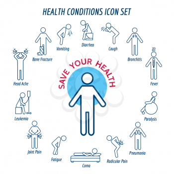 Health conditions icons and diseases signs. Vector illustration